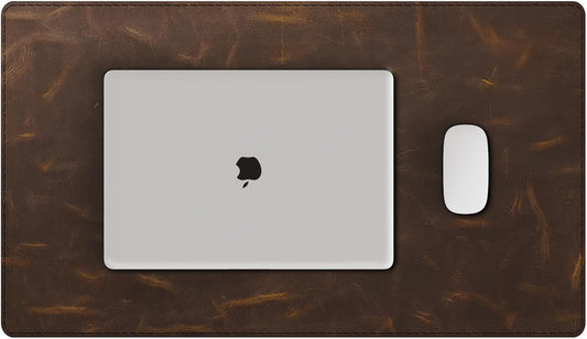 YSAGi Leather Desk Mat, 23.6"x13.8"Real Leather Desk Pad, 3mm Thick Desk Blotter with Stiched line,Oil-Wax Feel Mouse pad and Self-Healing Laptop Pad for Home & Office(Classic Dark Brown)