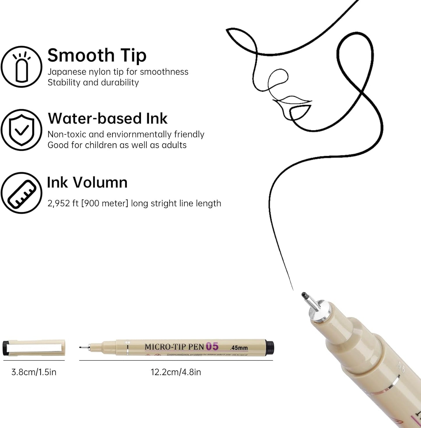 [12 Colors] 05 Micro, Fineliner Pen Set Ink, Fine Point Pen,Multi-liner, Sketching, Anime,Artist Illustrating/Technical Drawing,Office Documents