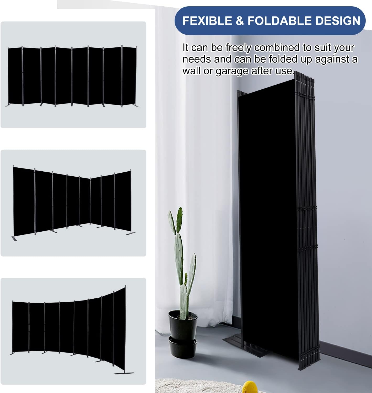 Room Divider and Folding Privacy Screens， 8 Panel Wide Room Divider Wall Screen for Room Separtition, Partition Room Dividers Fabric Panel Wall Dividers Freestanding for Office, Bedroom, Studio Dorm