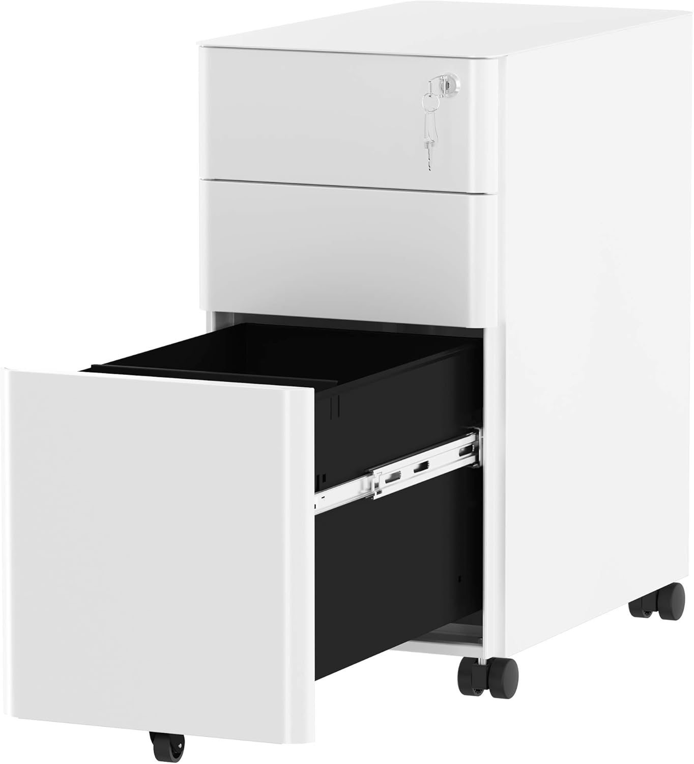 YITAHOME 3-Drawer Metal Filing Cabinet Office Drawers with Keys, Compact Slim Portable File Cabinet, Pre-Built Office Storage Solution for A4/Letter/Legal, White