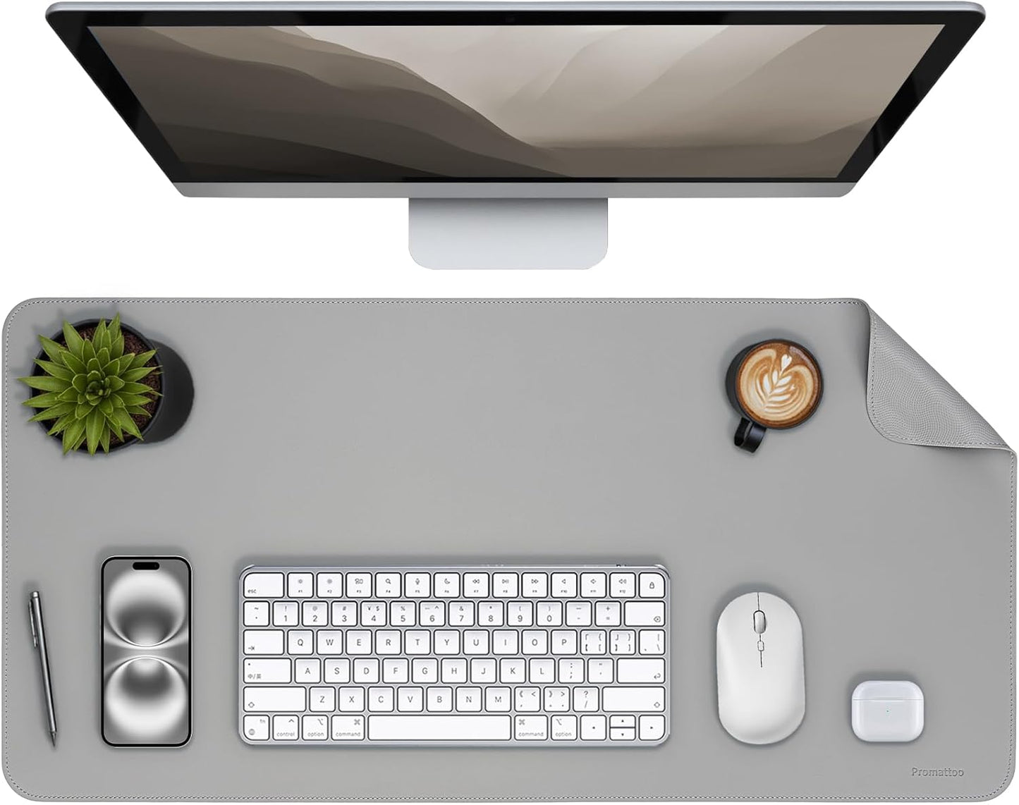 Oversized Non-Slip Desk Pad Protector – Grips Desk Firmly, Anti-Slip Like You've Never Seen! Vegan Leather Waterproof Laptop Mat for Keyboard & Mouse – Large Office Pad– Mist Gray