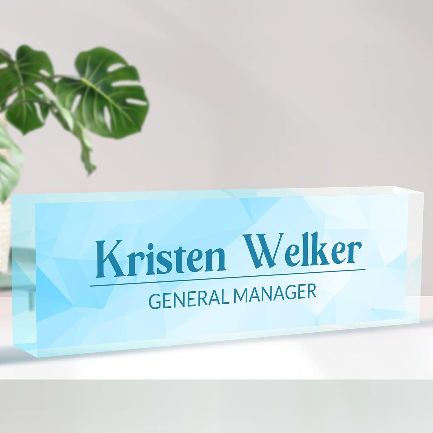 Desk Name Plate Personalized, Premium Business Modern Blue Acrylic Desk Name Plate, Personalized Name Plate for Desk, Office Decor for Women or Men Coworkers, Boss, Employee, Teacher(Blue 1)
