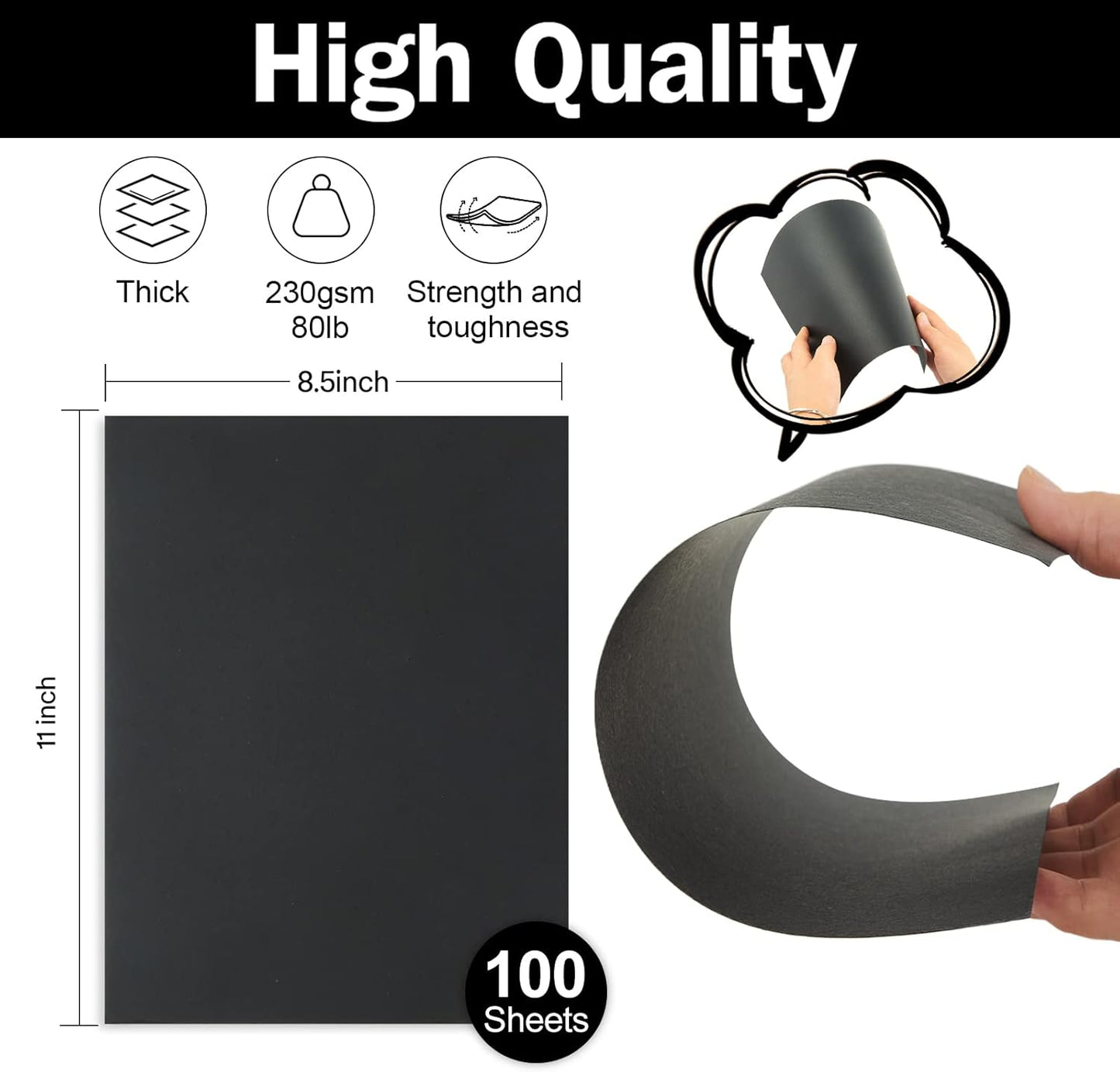 100 Sheets Black Cardstock 8.5 x 11 Thick Paper, Goefun 80lb Card Stock Printer Paper for Halloween, Invitations, Scrapbooking, Crafts, DIY Cards