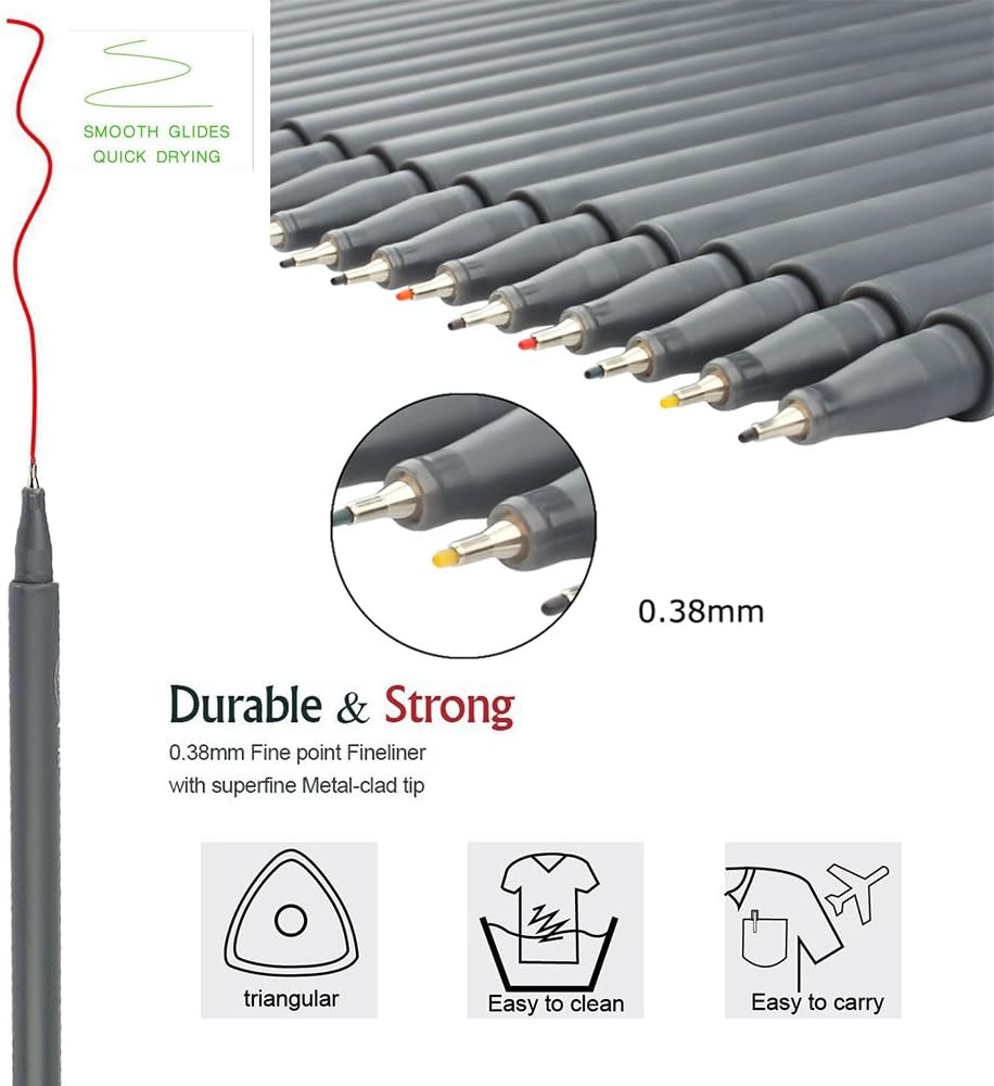 Taotree 24 Fineliner Color Pens, Fine Line Colored Sketch Writing Drawing Pens for Journaling Planner Note Taking Adult Coloring Books, Porous Fine Point Markers, School Office Teacher Art Supplies