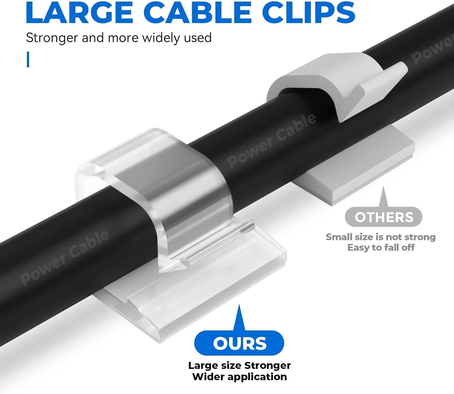 Large Cable Clips 40pcs with Strong Adhesive Tapes,Wire Holder Organizer Cord Management for Car, Office and Home (Clear- L06(40PCS))