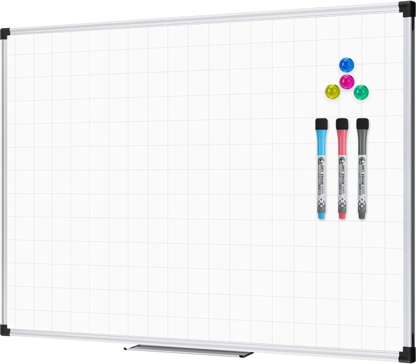 XBoard Magnetic Dry Erase Board with Lines 48 x 36 Inch, 4' x 3' Double Sided Hanging White Board Planner for Wall | Grid Lined White Board + Message Presentation Board