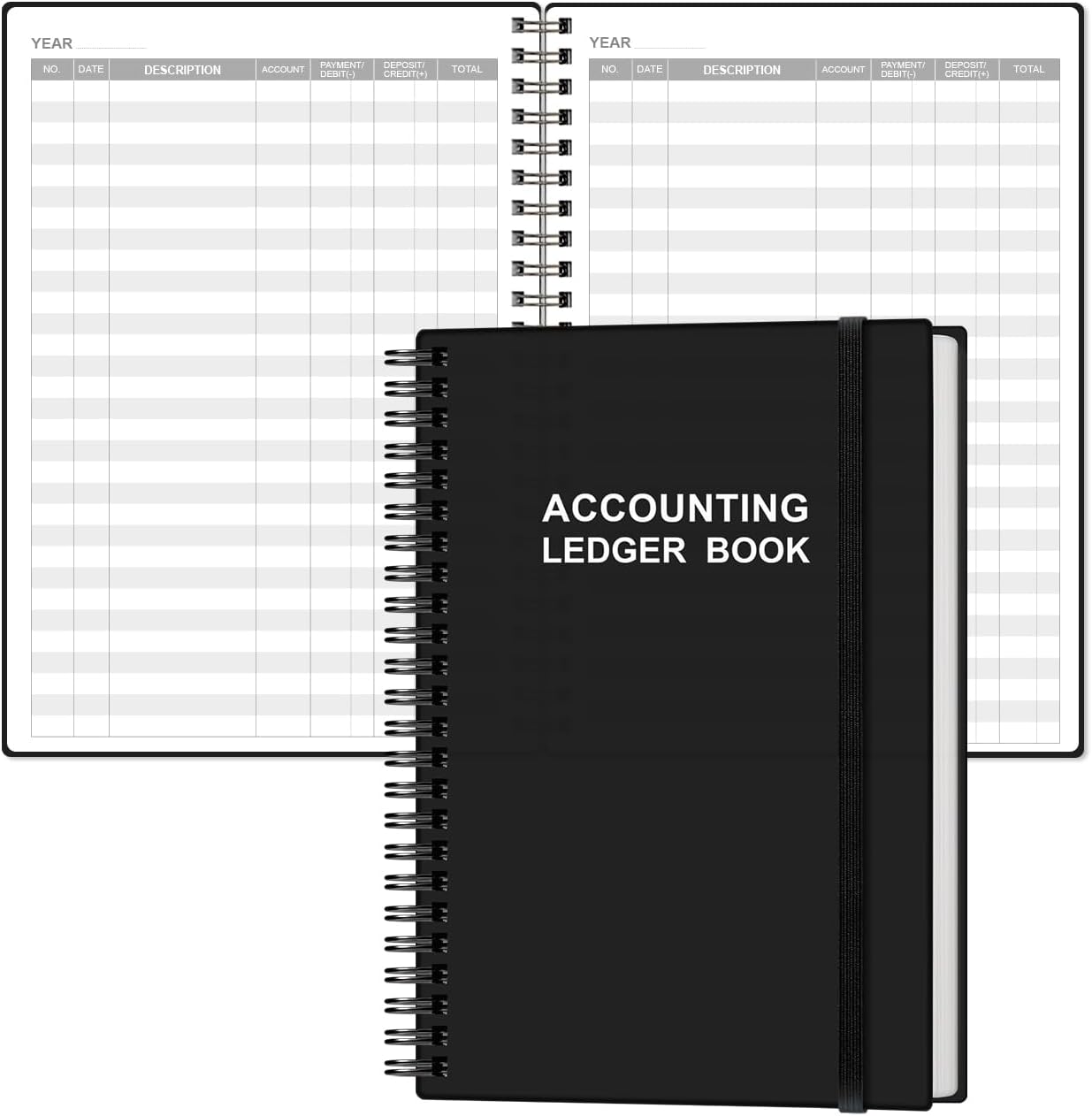 Accounting Ledger Book - A5 Ledger Book for Bookkeeping, Small Businesses & Personal Use, Expense Tracker Notebook for Tracking Money, Expenses, Deposits & Balance, 5.8" x 8.4", Black