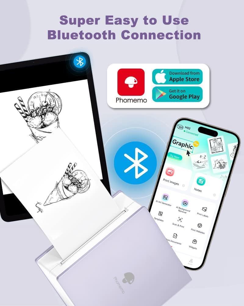 Phomemo Sticker Printer- Mini Thermal Sticker Printer Machine, Small Pocket Label Maker Instant Print for DIY Creation, Study Notes, Photos, Portable Inkless Photo Maker for Kids/Students, Purple