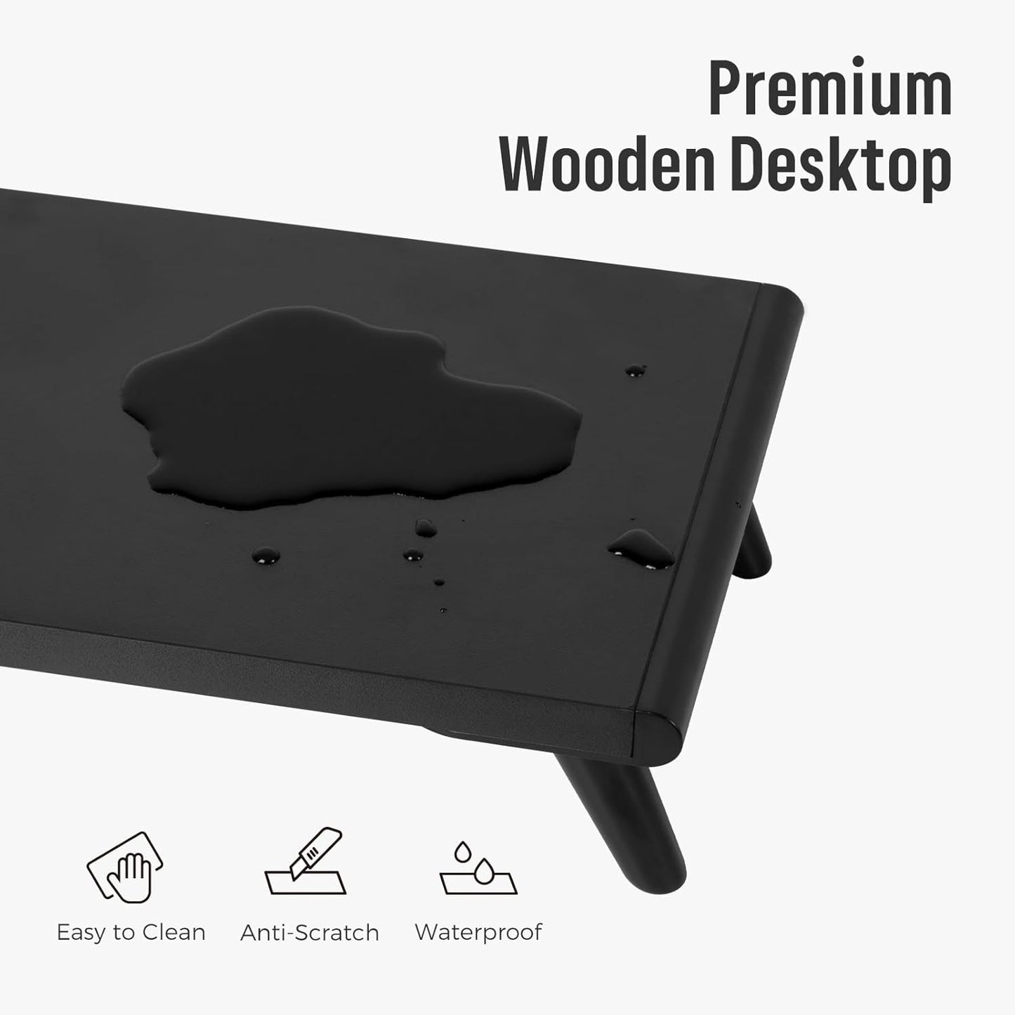 loukin Monitor Stand Riser for Desk, 22.4" x 8.3" Larger Computer Stand for Laptop, PC, Printer, Sturdy Desktop Computer Shelf with Non-Skid Rubber, Home Office (Black)