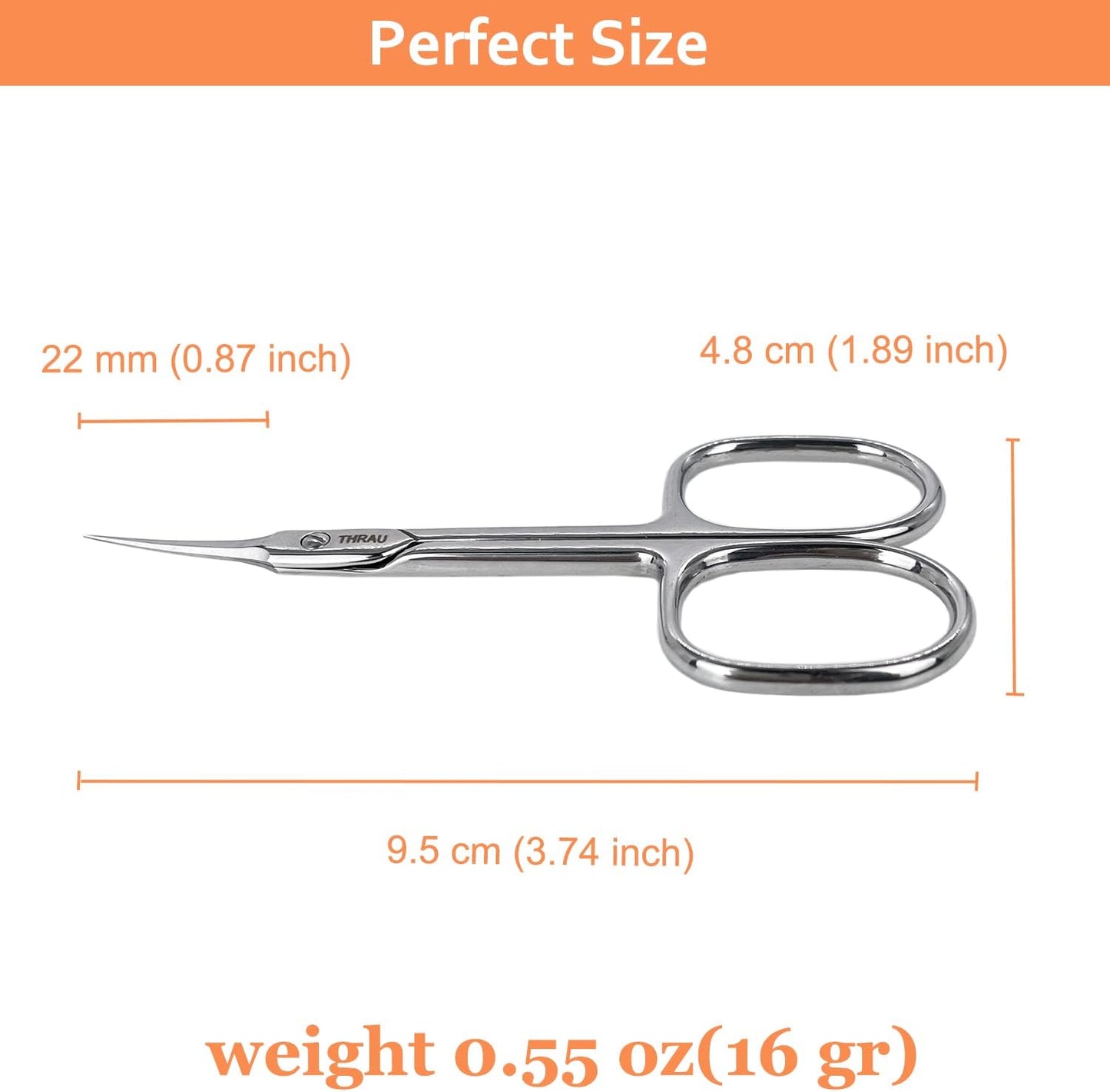 THRAU Cuticle Scissors Extra Fine for Women and Men, Profession Stainless Steel with Precise Pointed Tip Grooming Blades, Manicure, Pedicure, or Trim Nail, Eyebrow, Eyelash, and Dry Skin