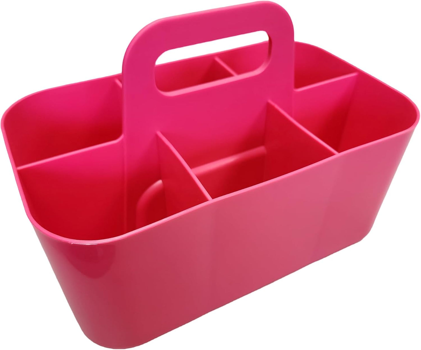 Small Stackable Plastic Caddy with Handle 6 Compartment | Desk, Makeup, Dorm Caddy, Classroom Art Organizers - 4 Pack, Made In USA (Hot Pink)