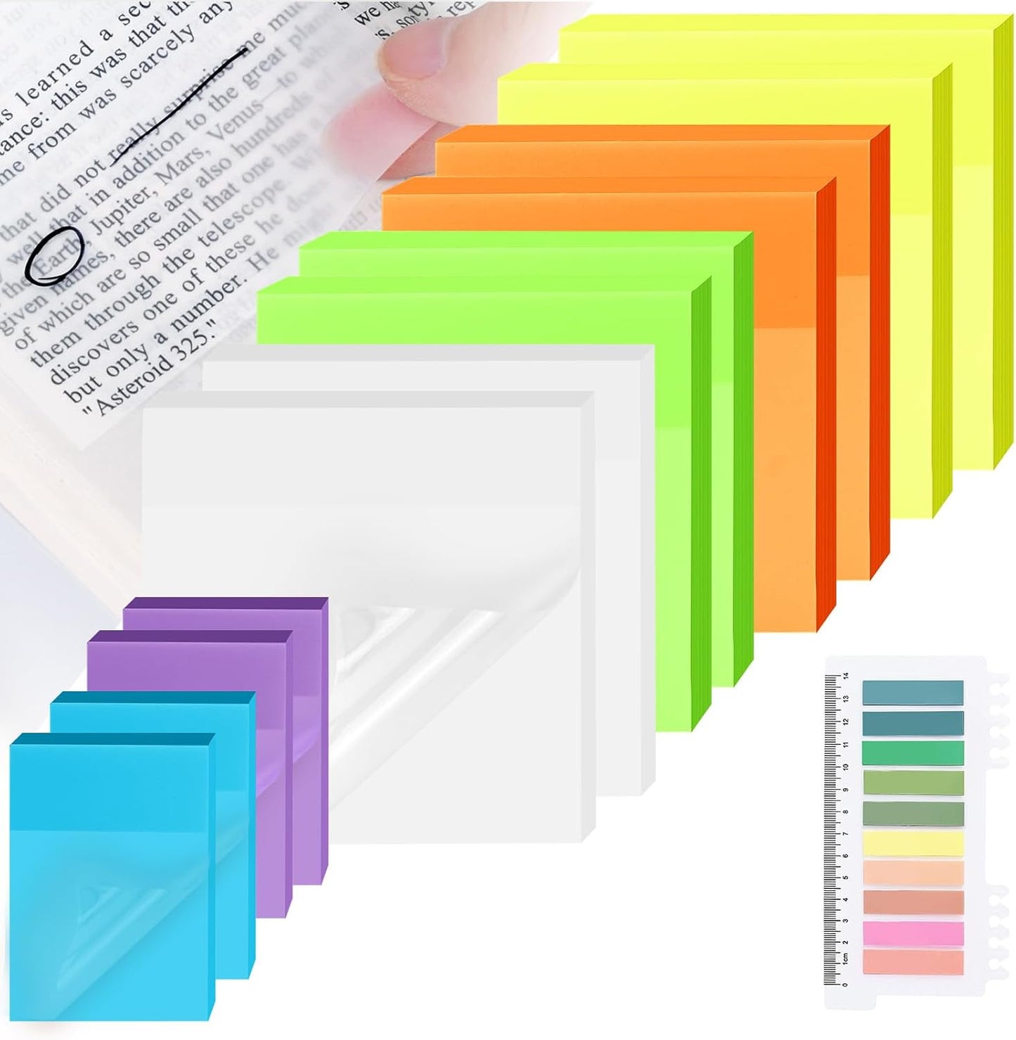 800 Sheets Transparent Sticky Notes with Index Tab, Waterproof & Crystal Clear Sticky Notes Sets, See-Through PET Sticky Note, 5X The Sticking Power Translucent Sticky Note Pad,13 Packs
