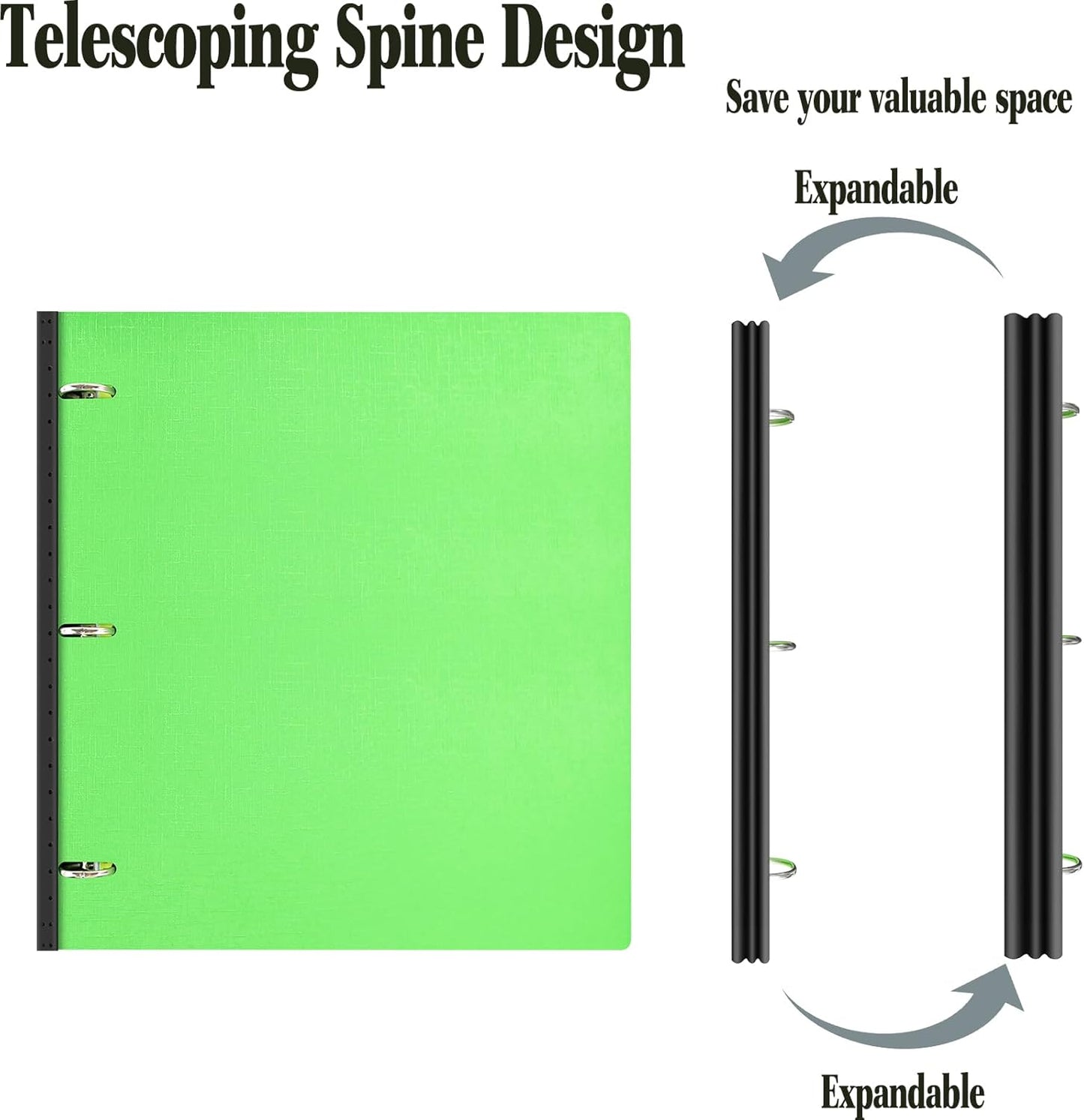 INFUN Telescoping 3 Ring Binder, Portable Plastic 0.75 inch 3 Ring Binder with Telescoping Spine and Foldable Front Cover Holds 8.5" x 11" Paper for School,Office and Homes-Green