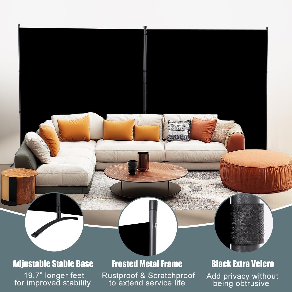 Room Divider 6FT Folding Privacy Screens, Partition Room Dividers w/Freestanding Design, Portable Wall Divider for Room Separtation, Fabric Screen Panel for Home Office Dorm (Black, 2 Panel)