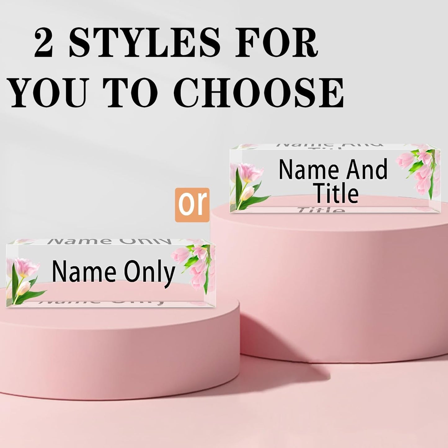 Name Plate for Desk Personalized, Acrylic Desk Decorations, Employee Appreciation Gifts, Custom Office Gifts for Coworkers, Boss, Teacher, Nurse (Pink Tulips)