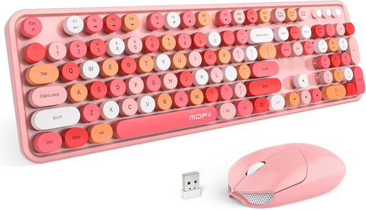 MOFII Wireless Keyboard and Mouse Combo, Full Size Typewriter Keyboard with Multi-Media Function Keys and Number Pad for Office PC Computer Laptop Desktop Windows (Pink Colorful)