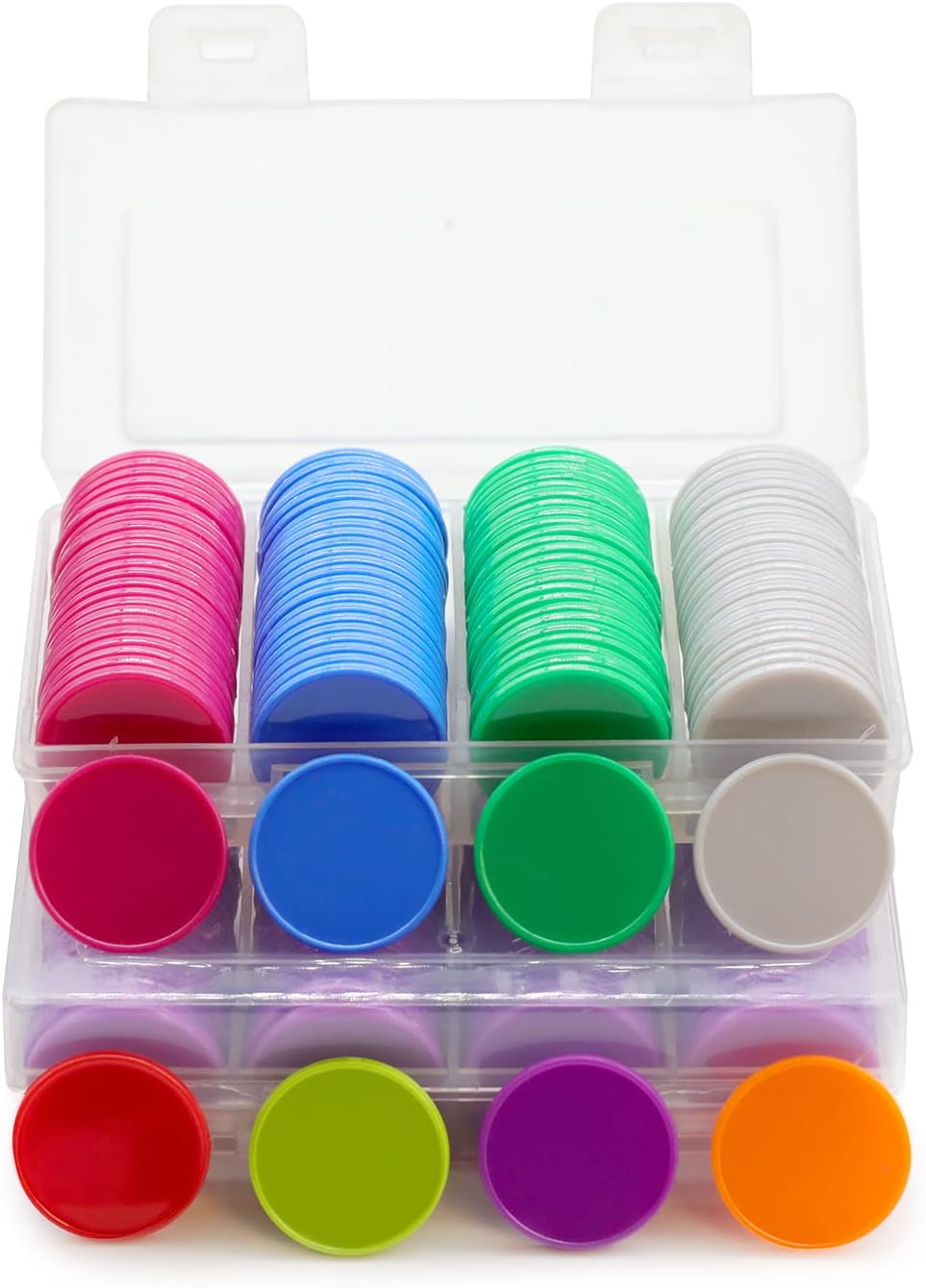 Set of 100 Opaque Plastic Learning Counters Mini Poker Chips Game Tokens with Storage Box (Red+Yellow+RoyalBlue+Green, 1.26 Inch)