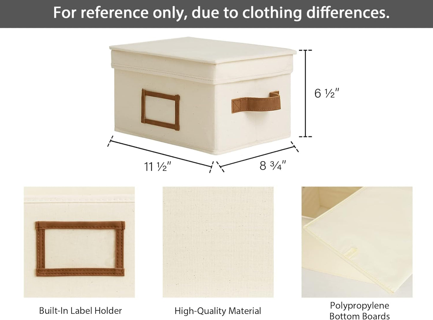 StorageWorks Storage Bins with Lids, Decorative Storage Boxes with Lid and PU Handles, Foldable Storage Baskets for Closet, Shelves, Stackable, Ivory White, Medium, 3-Pack