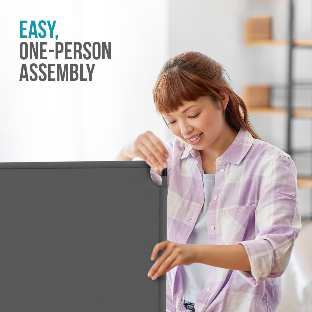 Steel-AID 50-inch Rolling Privacy Room Divider - Freestanding Office Wall Partition with Non See-Through Blackout Screen - Sturdy & Durable Iron Frame - Rolling Wheels - Black, White, Gray & Blue