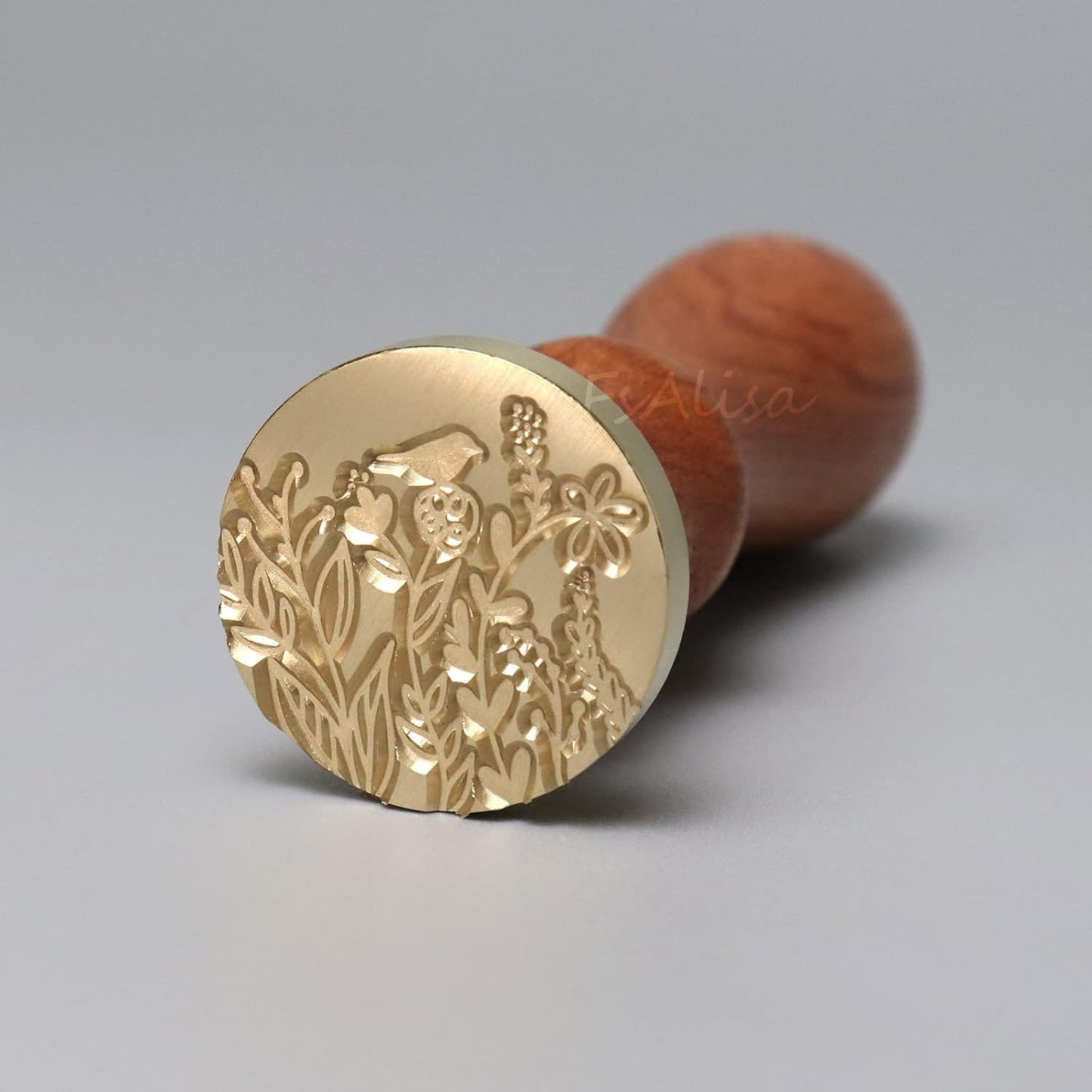 FsAlisa Copper Seals Stamp Set 6 Pieces + Wooden Hilt, Vintage Seal Wax Stamp Kit with Gift Box for Invitations, Cards, Letters, Envelopes, Wine Packages (Botanical Set B)