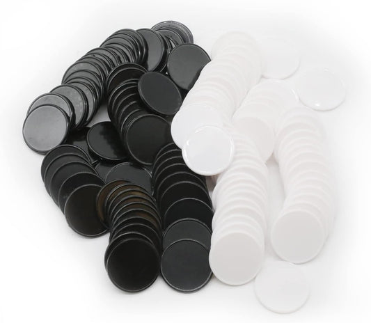 Set of 100 Opaque Plastic Learning Counters Mini Poker Chips Game Tokens with Storage Box (Black+White, 1.26 Inch)