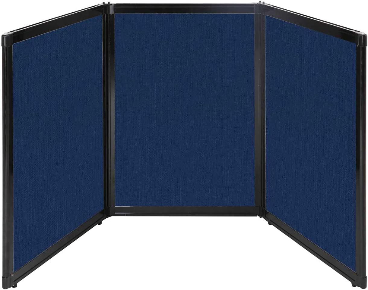 Versare Folding Tabletop Display | 3-Panel Partition | Lightweight Portable Workspace Divider | Navy Blue 78" x 36"