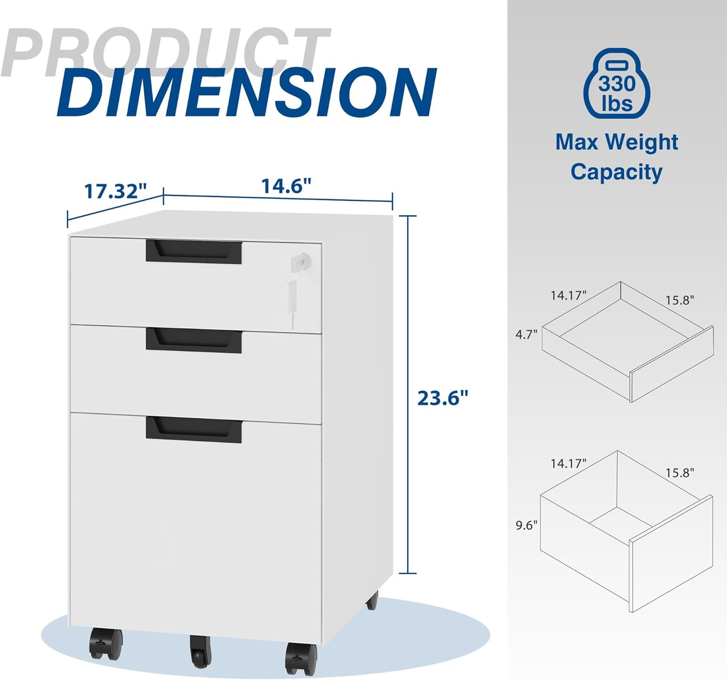3 Drawer Vertical File Cabinets, Mobile Filling Cabinet with Lock for Legal/Letter Size, Pre-Built Office Storage File Cabinet with Wheels Under Desk - Fully Assembled