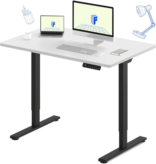 FLEXISPOT E3 Dual Motor Electric Standing Desk 48x24 Inch Whole-Piece Board Height Adjustable Electric Sit Stand Desk (Black Frame + White Desktop, 2 Packages)