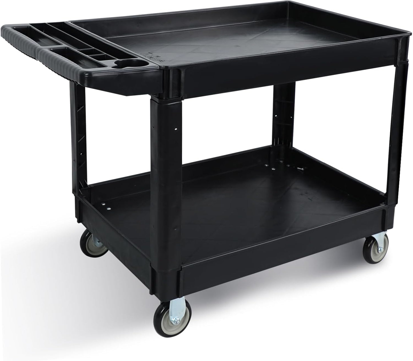 Utility Plastic Tool Cart, 46 x 26-Inch Rolling Service Carts Huge Storage W/Deep 2-Shelf Heavy Duty Cart with Wheels, 1000 lbs Capacity Organizer for Garage, Warehouse, Workshop, Black