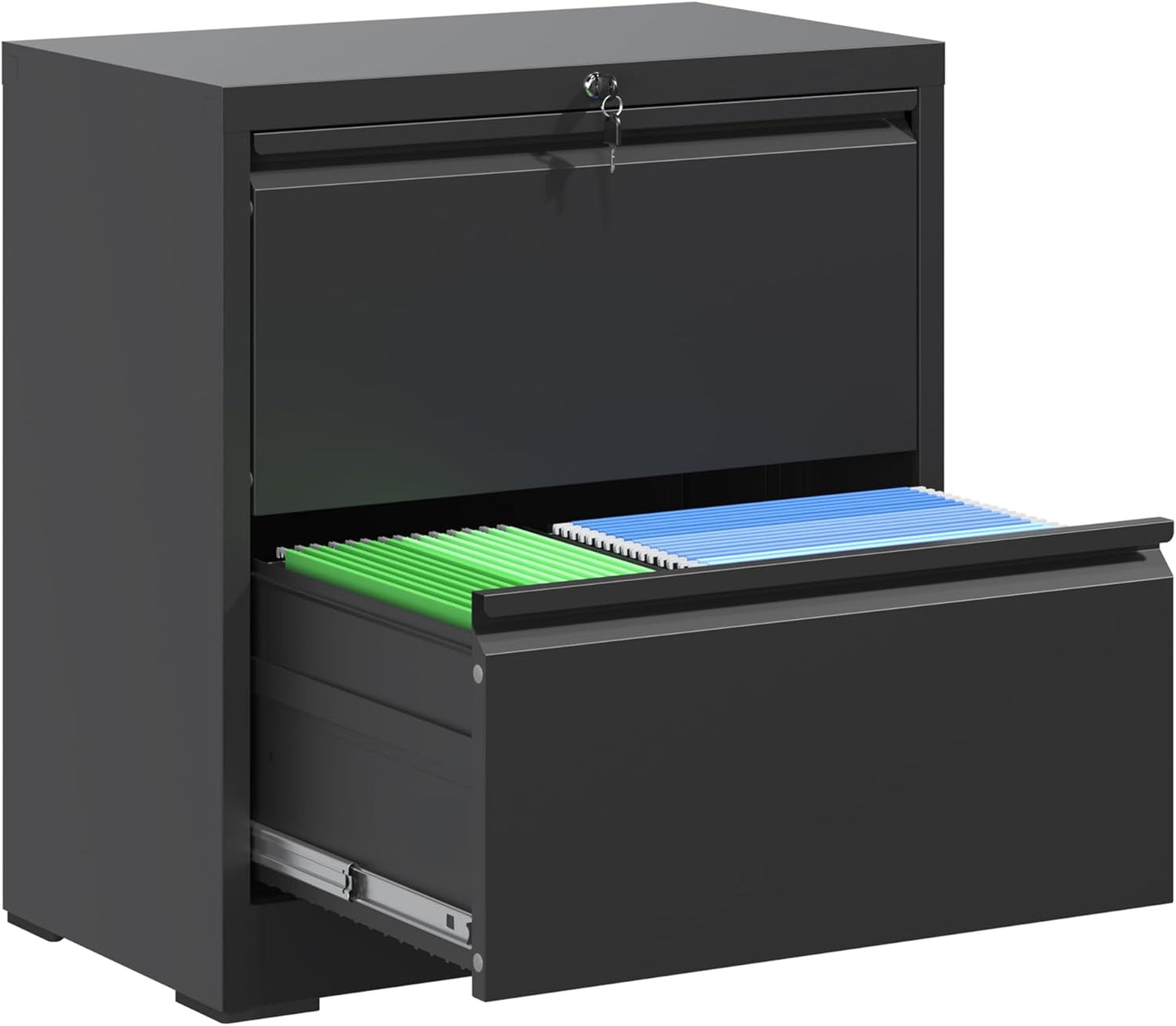 2 Drawer Lateral File Cabinet with Lock, 26.8" Wide Metal Filing Cabinets for Home Office, Steel Storage File Cabinet for Letter/Legal/F4/A4 Size with Hanging Bars, Assembly Required(Black)