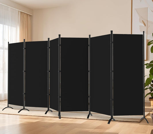 Room Divider-6 Panels Black Folding Privacy Screens, 6 ft Partition Room Dividers Wall for Separation, Home, Office, Classroom, Studio