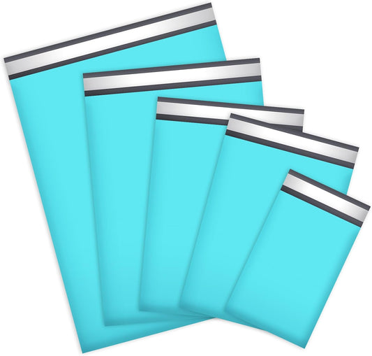 UCGOU 60 Pack Teal Poly Mailers Variety Size Pack, 6x9 Inch & 9x12 Inch & 10x13 Inch & 12x15.5 Inch & 14.5x19 Inch, 12 PCS Each Bag, Self-sealing Adhesive Mailers Assorted Sizes for Small Business