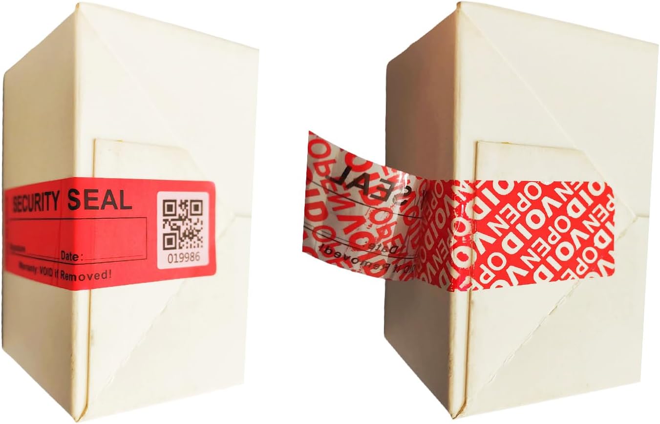 100pcs 25x90mm Total Transfer Tamper Evident Signable Security Tamper Proof Stickers Labels Seals (1x3.54 Inches,QR Code,Matte Red)