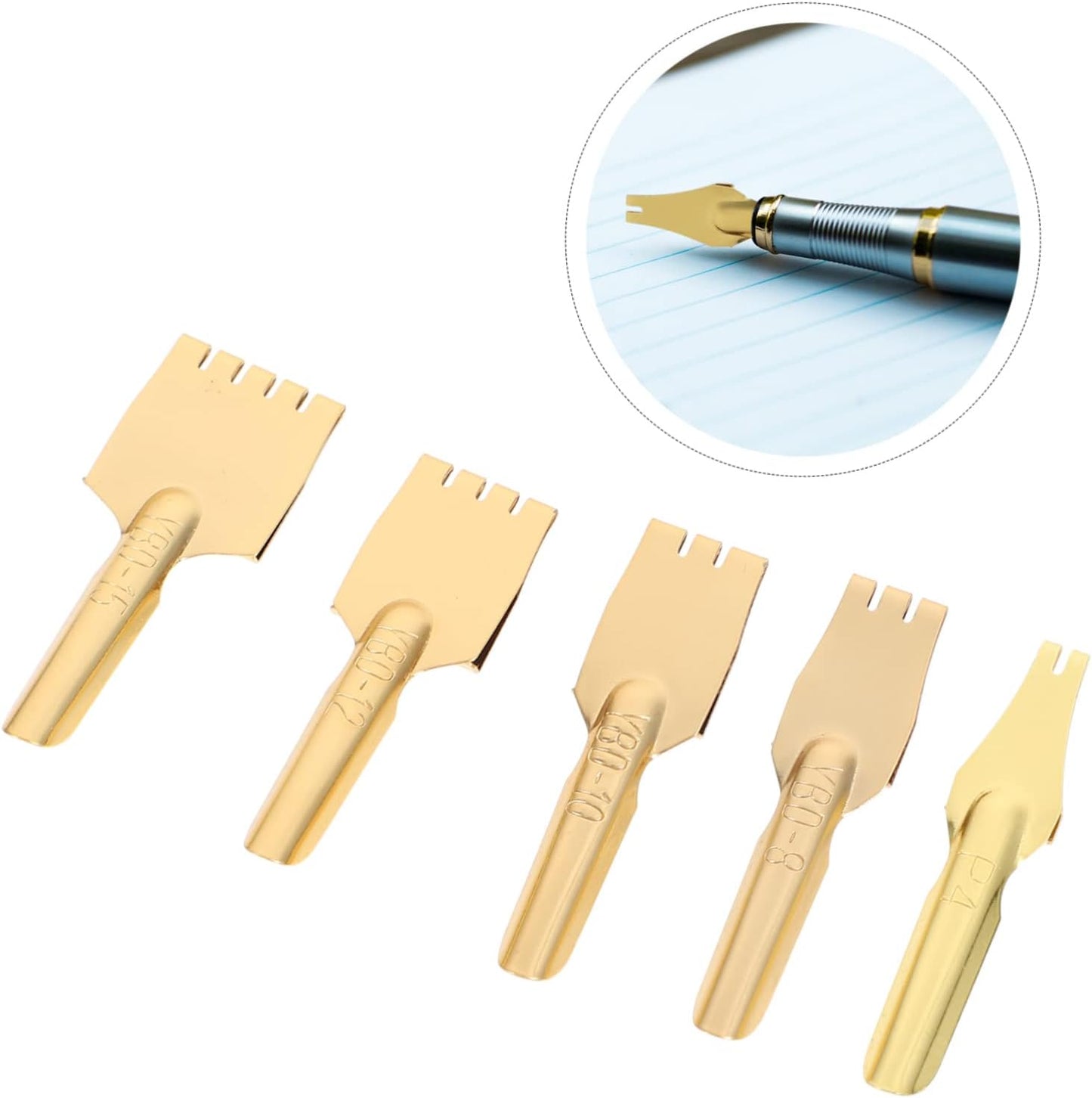 5Pcs Fountain Pen Nibs - Brass, Golden, 1.57 * 0.31 * 0.07inch, Reusable Calligraphy Pen Nibs for Writing, Manga, Art