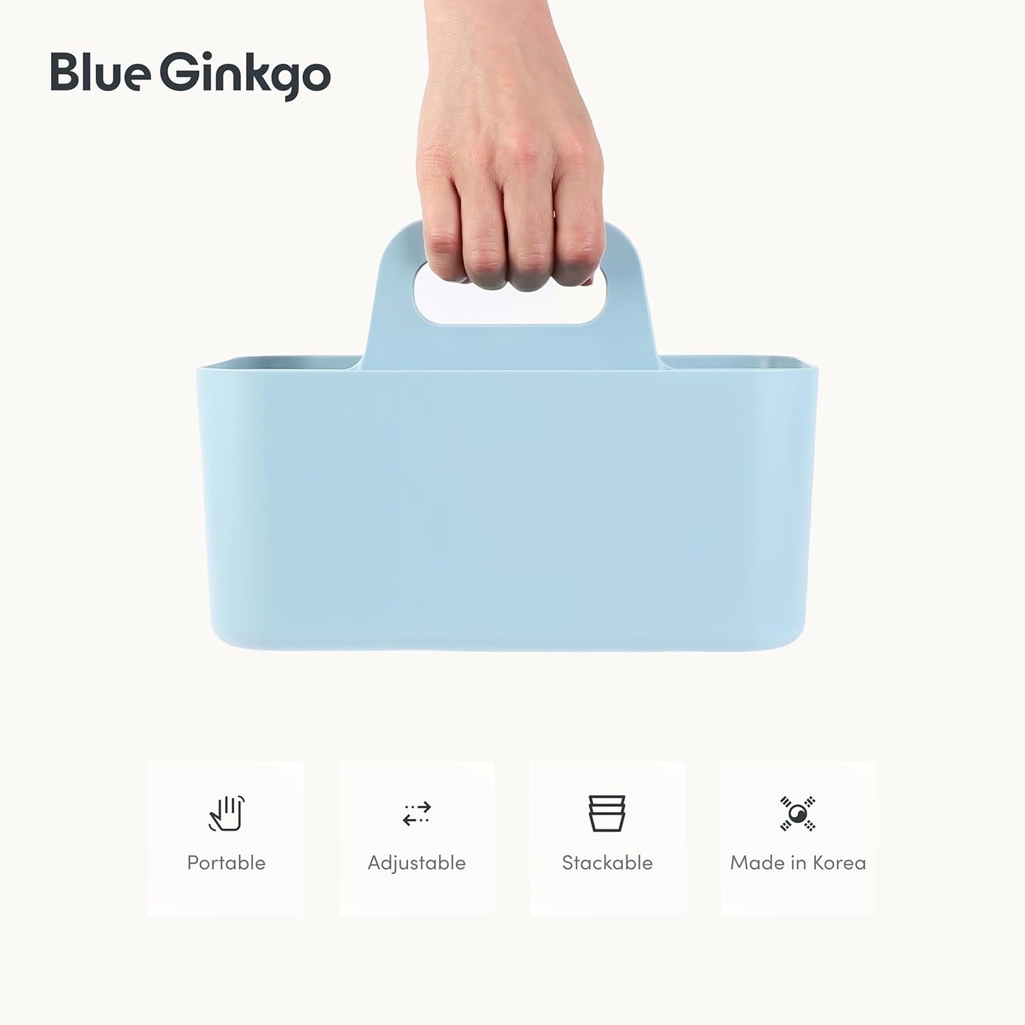 BLUE GINKGO Stackable Organizer Caddy – Korean-Made Portable Tote for Bathroom, Office, Crafts, or School Supplies (Rectangle, Blue)