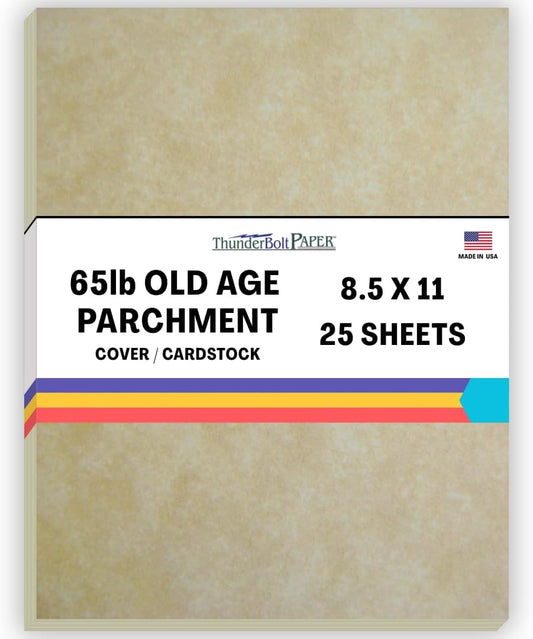 25 Old Aged Parchment 65lb Cover Weight Paper 8.5 X 11 Inches Cardstock Colored Sheets Letter Size -Printable Old Parchment Semblance