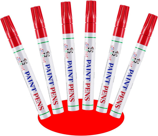 Red Paint Pens marking pens Permanent Markers - 6 Pack Oil Based Waterproof Markers for Tire, Rubber,Wood, Rocks, Metal, Canvas,Plastic, Dark Surface,Craft office Supplies,Medium Point
