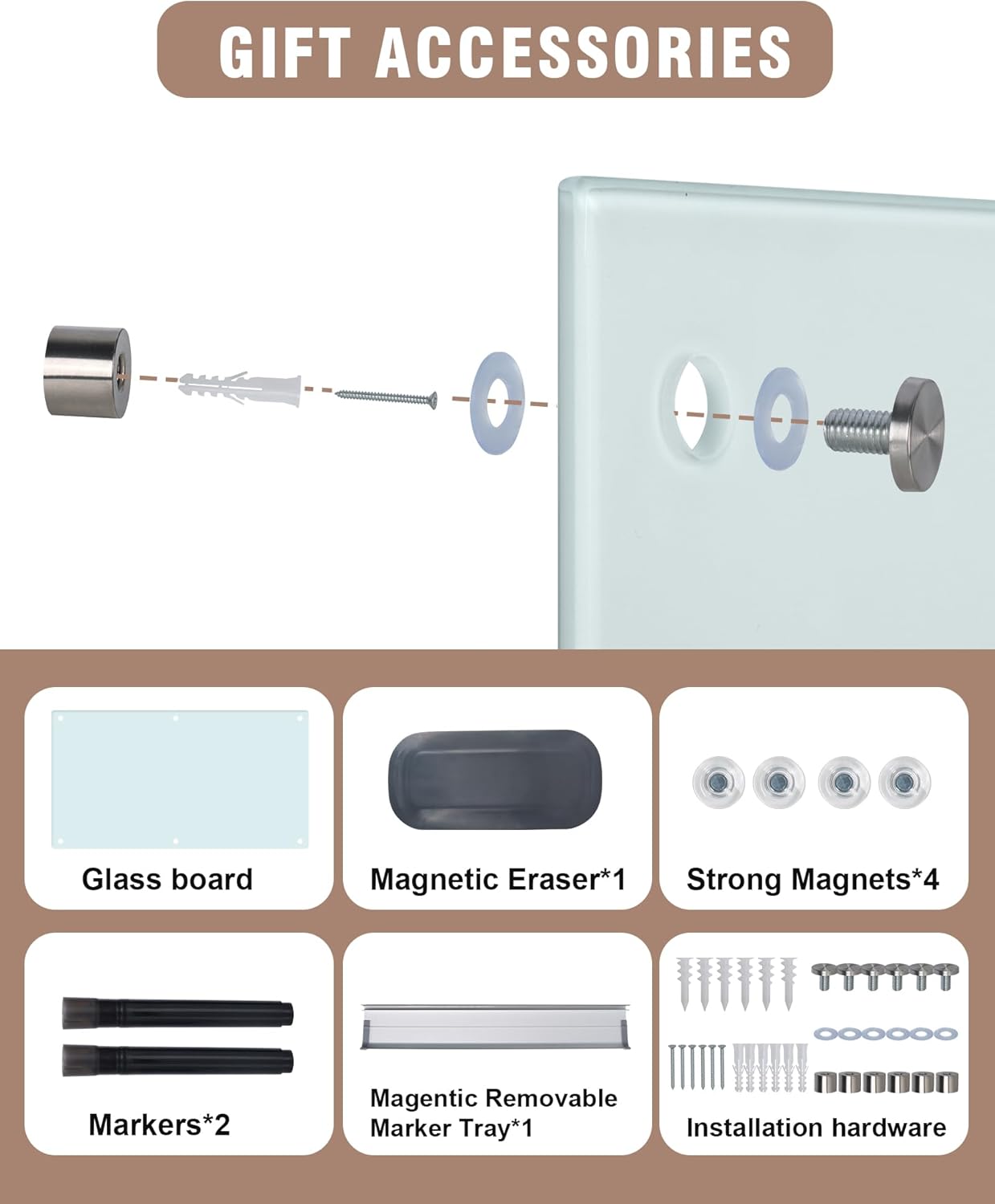 Magnetic Glass Whiteboard，72"x48" Wall Mounted Frameless Dry Erase Board for Office, Home & School White