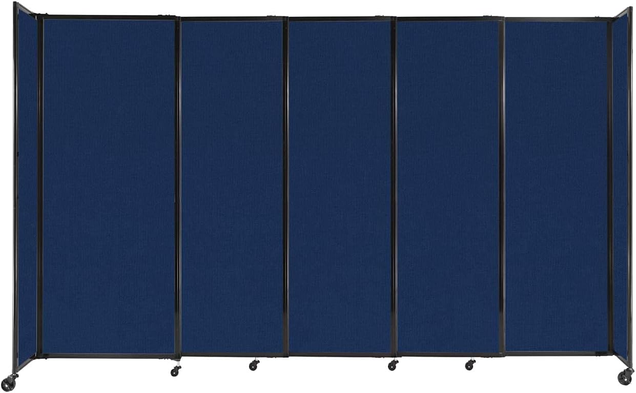 Versare Straightwall Sliding Portable Wall Partition | Freestanding Office Dividers | Locking Wheels | Temporary Room Separator | 11'3'' Wide x 6'10'' Tall Navy Blue Fabric Panels
