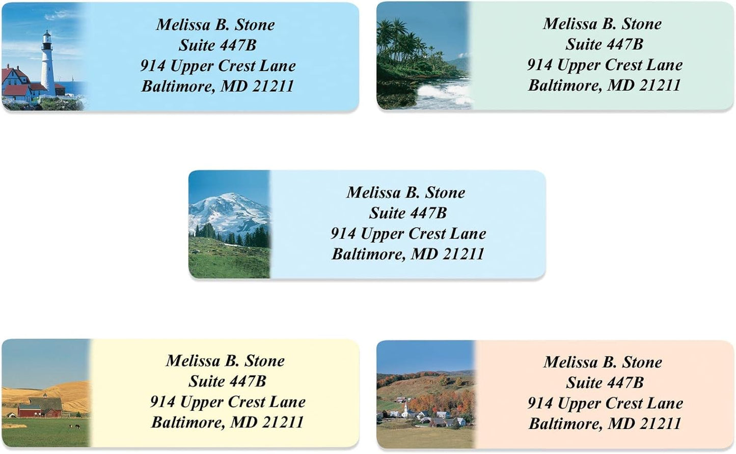 Scenic America Assorted Designer Rolled Address Labels with Elegant Plastic Dispenser