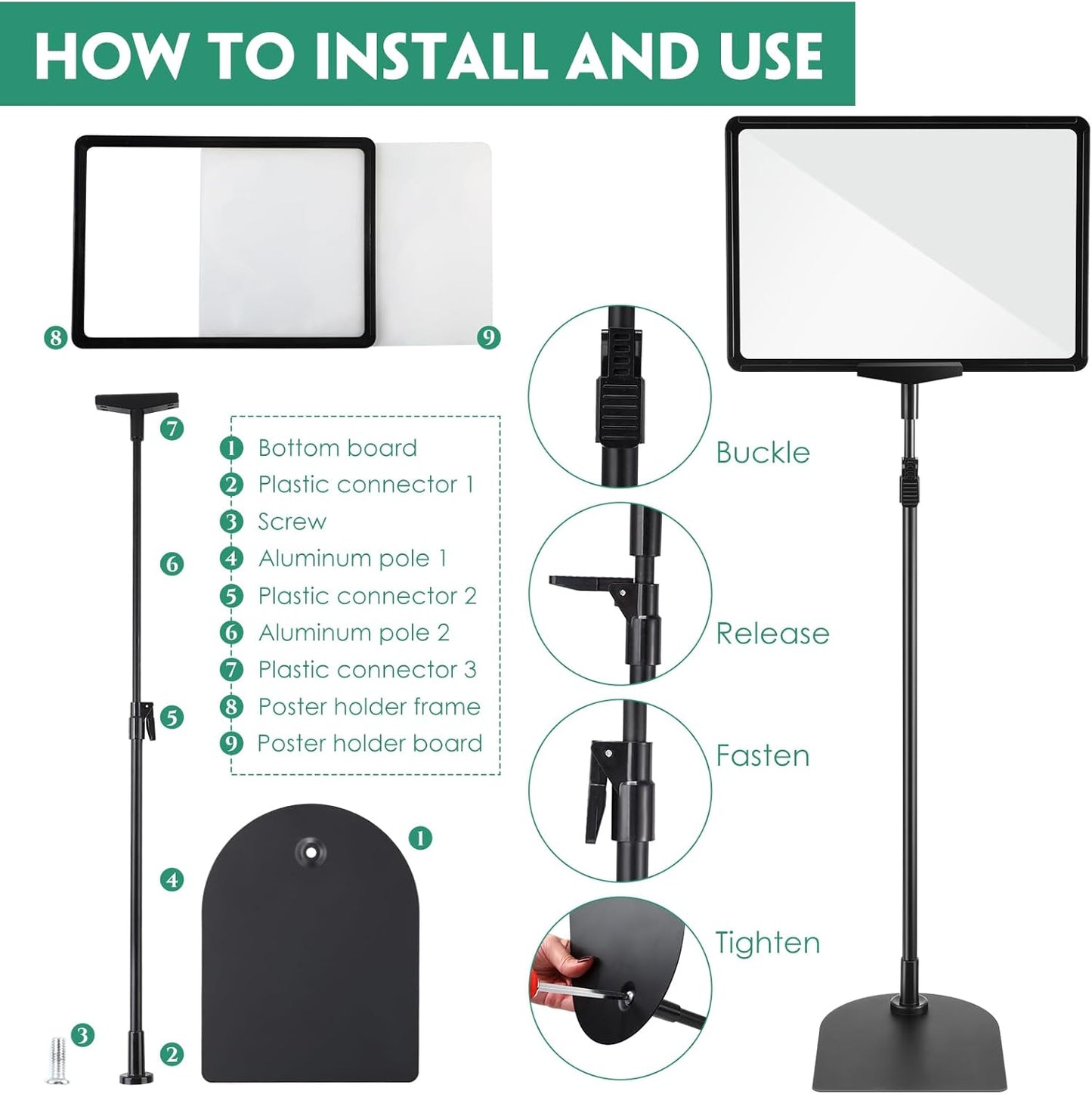 Jutom 2 Pack Adjustable Pedestal Stand Holder 8.5 x 11 Inch Heavy Duty Aluminum Sign Holder Vertical and Horizontal Sign Poster Stands Floor Standing Display for Advertisement Menu Display