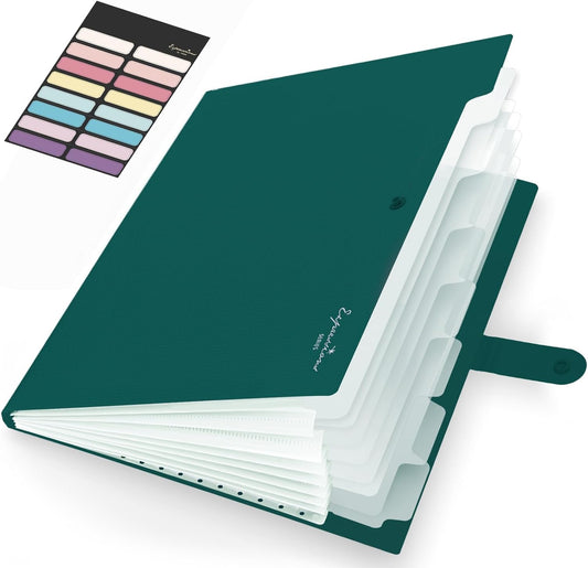 Sooez Accordion File Organizer, 8 Pocket Expanding File Folder with Labels, Letter Size Folders for Documents, Portable Paper Bill Receipt Organizer for Home School Office Supplies, Dark Green