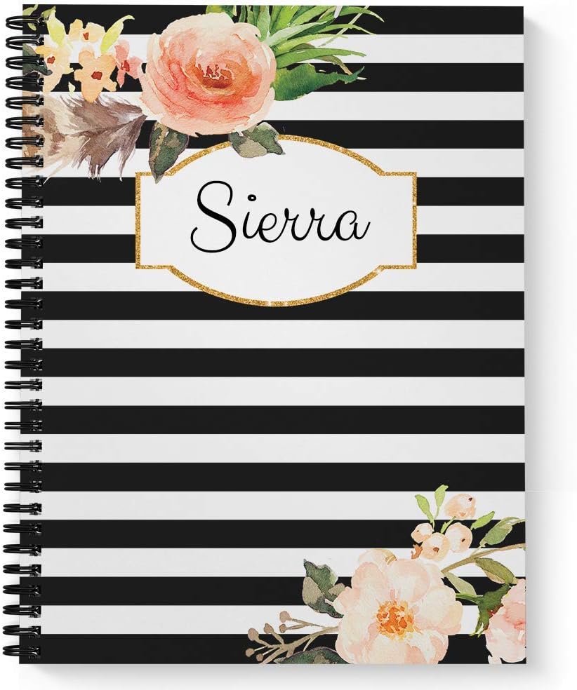 Classic Floral Personalized Notebook/Journal, Laminated Soft Cover, 120 pages of your selected paper, lay flat wire-o spiral. Size: 8.5” x 11”. Made in the USA