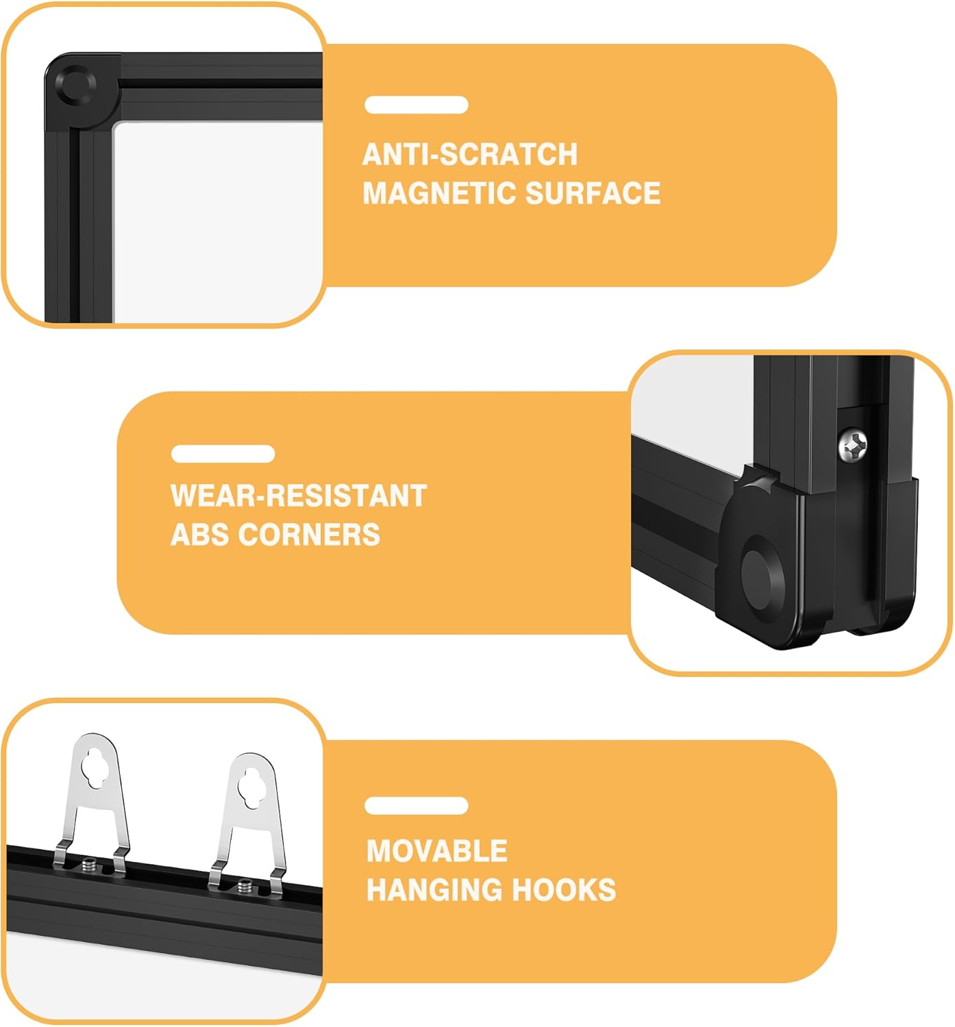 Magnetic Dry Erase White Board - 46 x 33 Inch Whiteboard for Wall - 4 x 3 Large Wall-Mounted Board with Black Aluminum Frame, 1 Magnetic Eraser, 2 Pens, 1 Detachable Marker Tray, 6 Magnets