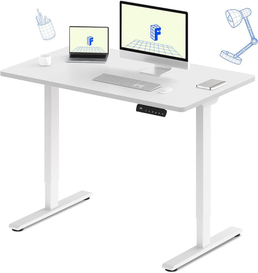 FLEXISPOT E3 Dual Motor Electric Standing Desk 48x30 Inch Whole-Piece Board Height Adjustable Desk Electric Sit Stand Desk (White Frame + White Desktop, 2 Packages)