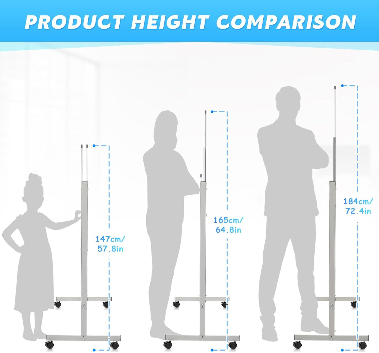 MAKELLO Rolling Whiteboard on Wheels 60x48 in, Large Dry Erase Board with Stand, Double Sided Magnetic White Board for Office School Home, Height Adjustable, Aluminum Frame, 5'x4'