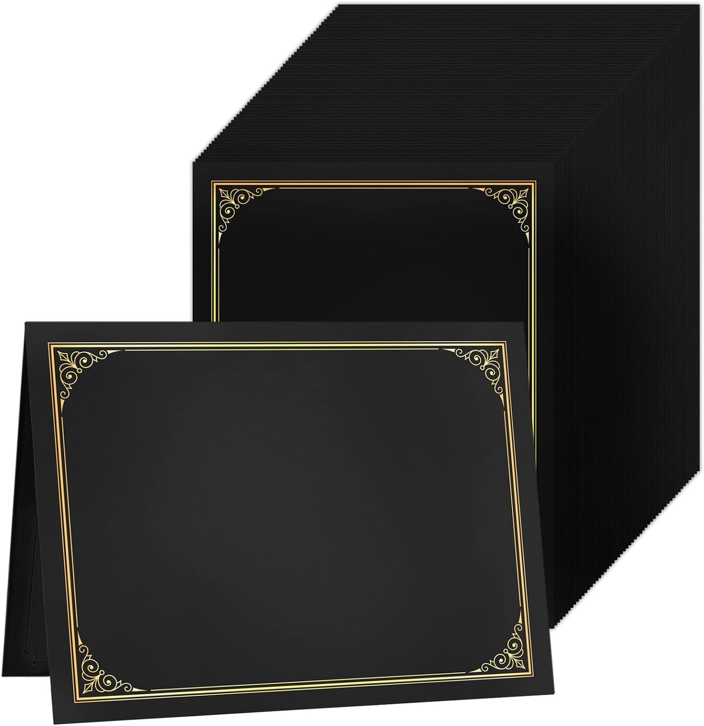 SUNEE Certificate Holders(Black, 60 Packs, New Pattern), Diploma Covers Gold Foil Border, for Letter Size 8.5x11 Certificates, Cardstock, Document Papers