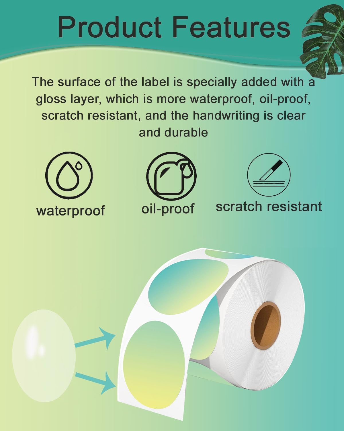 3 inch Round Thermal Labels, Thermal Printer Labels use for Barcode, Shipping, Customized, Circle Direct Thermal Stickers 500 Labels for Printer, Gradient Green