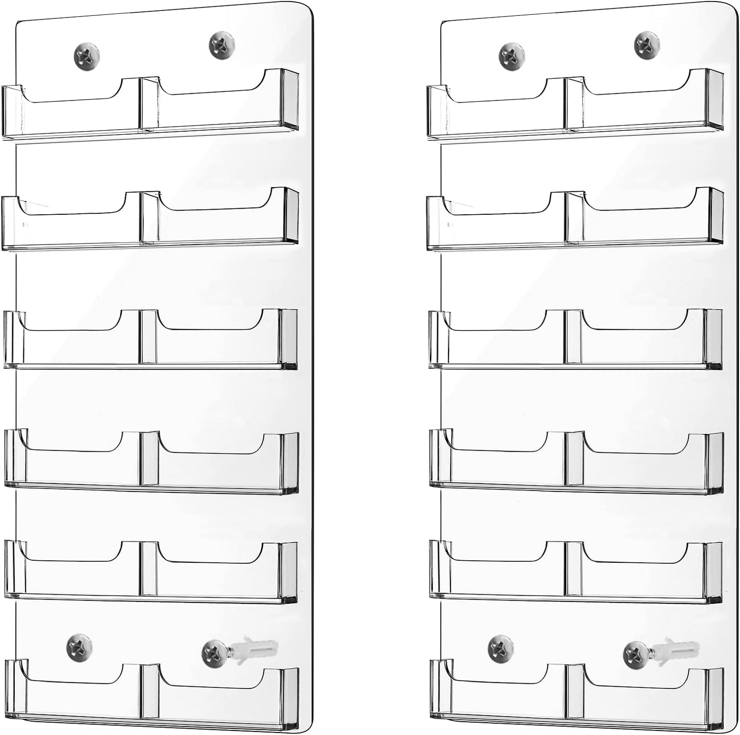 Qunclay 2 Pack 12 Pocket Acrylic Business Card Holder Wall Mount Clear Sticker Display Rack Vertical Multiple Gift Card Rack Display Stand for Home Documents Brochures Hanging Organizing Office Table