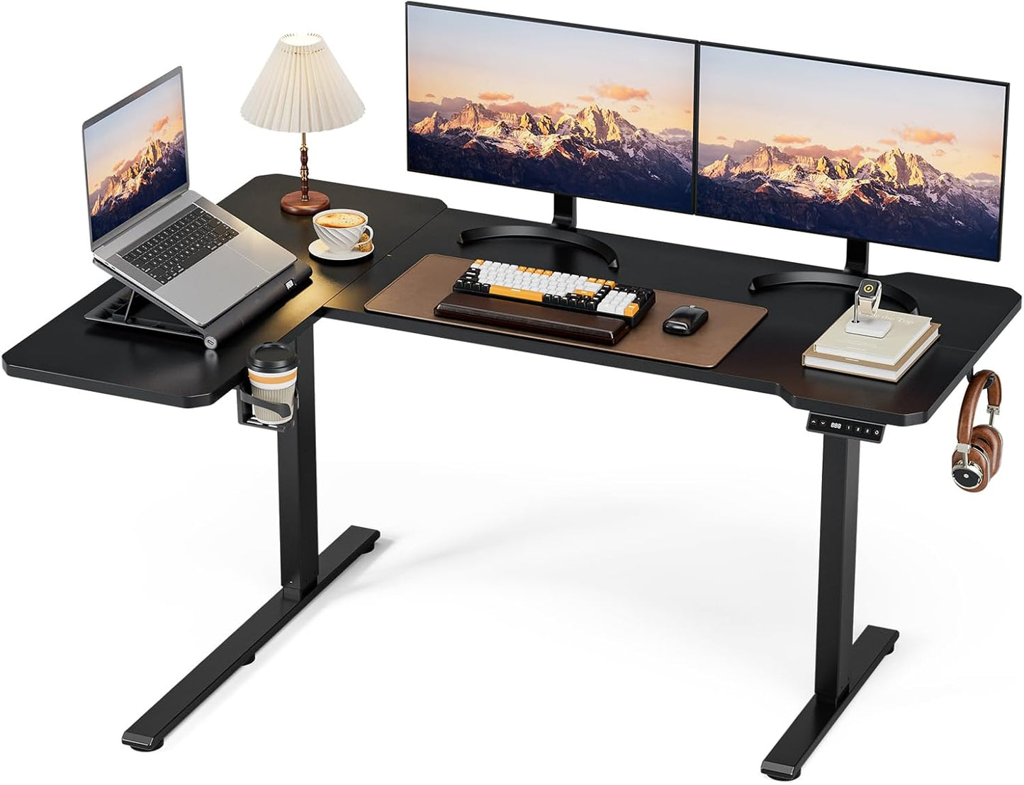 59 Inch L Shaped Standing Desk Adjustable Height,Gaming Electric Corner Standing Desk, Sit Stand Computer Table with Reversiable Splice Board, Black